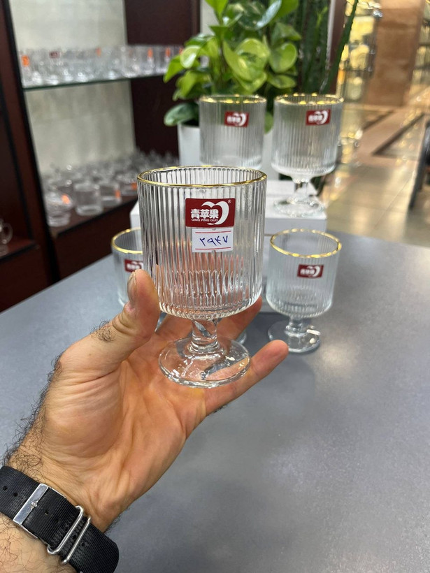 دسر خوری شیاردار بلور DELI GLASS لب طلا دست ۶ تایی