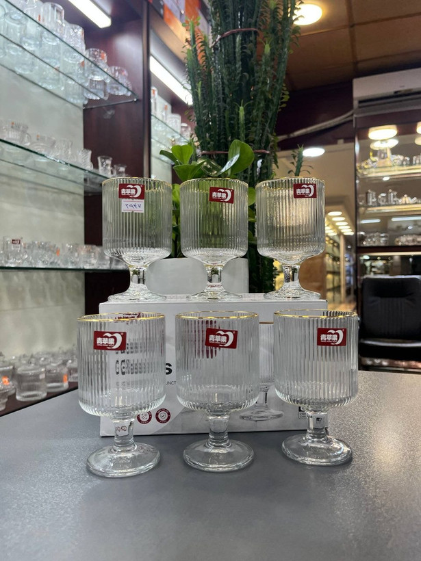 دسر خوری شیاردار بلور DELI GLASS لب طلا دست ۶ تایی